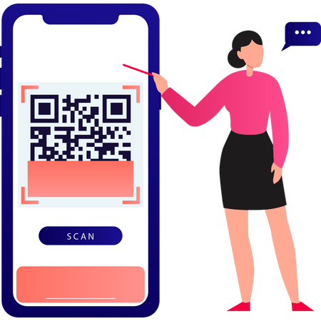 Girl is pointing at QR code  Illustration