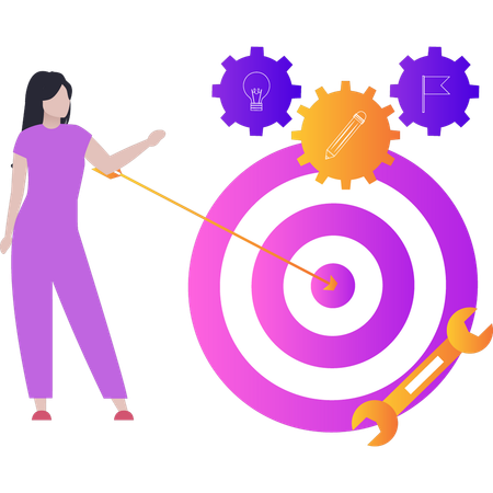 Girl is pointing at target of settings target  Illustration