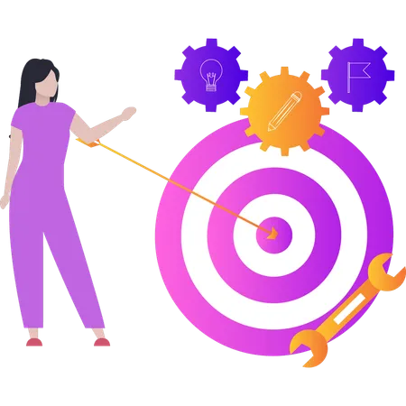 Girl is pointing at target of settings target  Illustration
