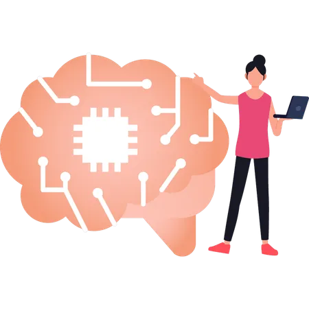 Girl is pointing at the artificial brain  Illustration