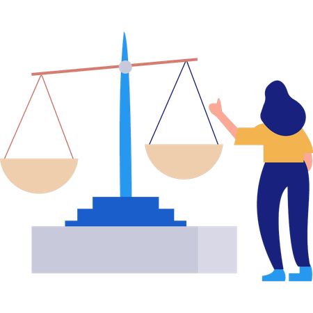 Girl is pointing at the balance scale  Illustration