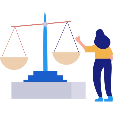 The Girl Is Pointing At The Balance Scale Illustration