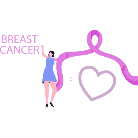 Girl is pointing at the breast cancer slogan  Illustration