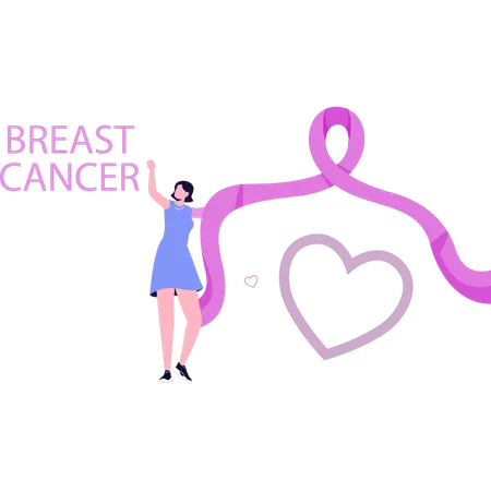 Girl is pointing at the breast cancer slogan  Illustration