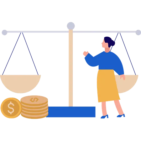 The Girl Is Pointing At The Business Balance Scale Illustration