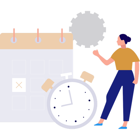 Girl is pointing at the calendar reminder  Illustration