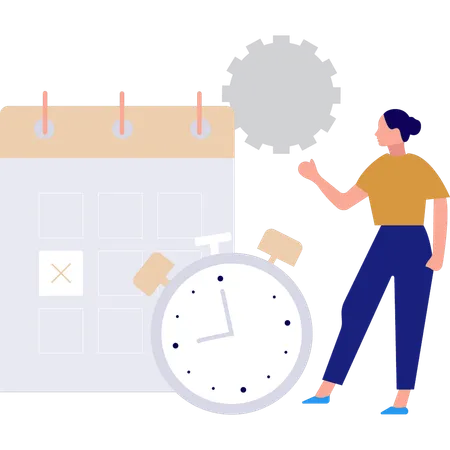 Girl is pointing at the calendar reminder  Illustration