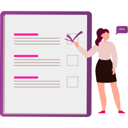 Girl is pointing at the checklist  Illustration