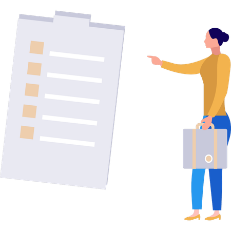 Girl is pointing at the clipboard list  Illustration