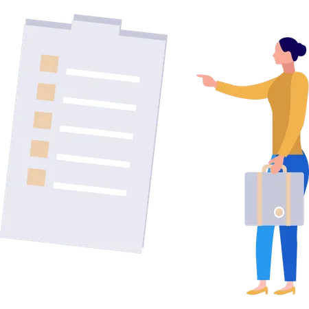Girl is pointing at the clipboard list  Illustration