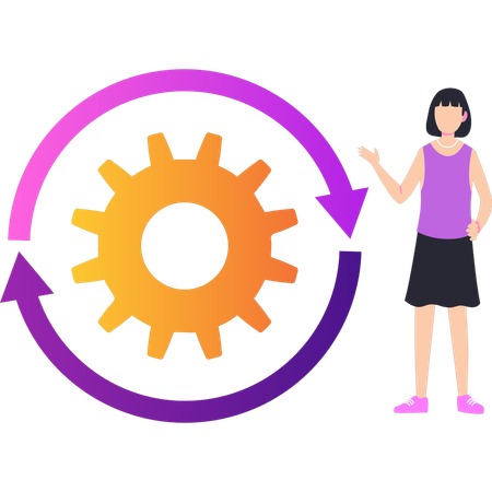Girl is pointing at the cogwheel setting  イラスト
