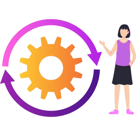 The Girl Is Pointing At The Cogwheel Setting Illustration