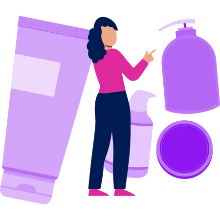 The Girl Is Pointing At The Cream Products Illustration