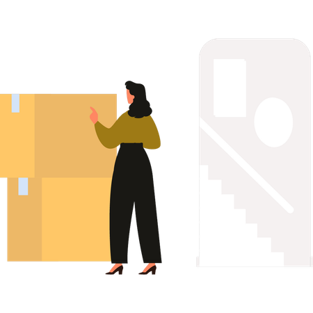 Girl is pointing at the cube cardboard  Illustration