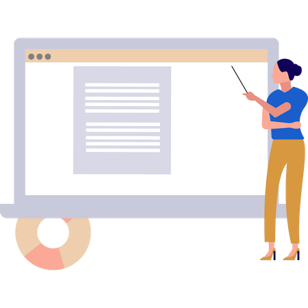 Girl is pointing at the doc file on laptop  Illustration