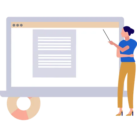 The Girl Is Pointing At The Doc File On Laptop Illustration