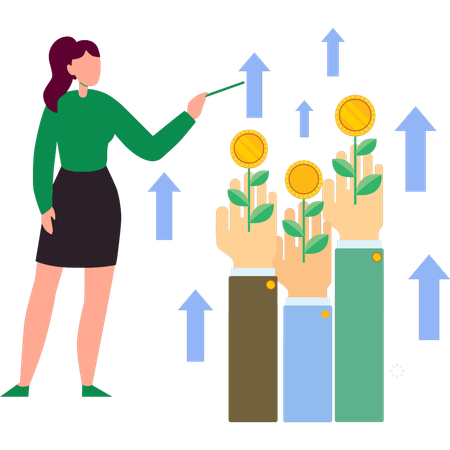 Girl is pointing at the dollar rate  Illustration