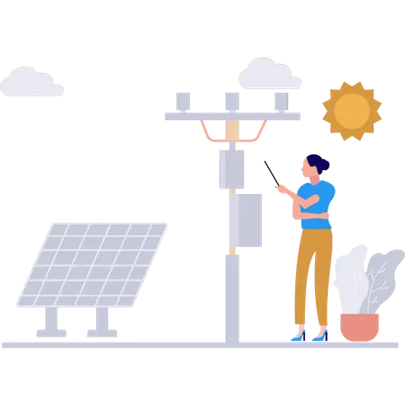 Girl is pointing at the electricity tower  Illustration