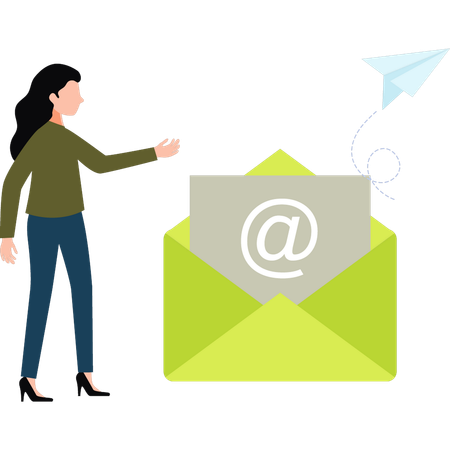 Girl is pointing at the email letter  Illustration
