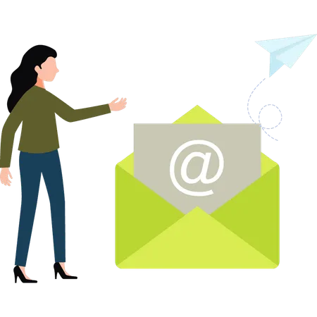 Girl is pointing at the email letter  Illustration