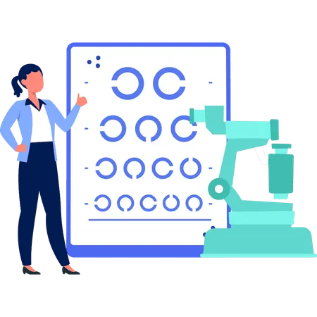 Girl is pointing at the eye testing machine  Illustration