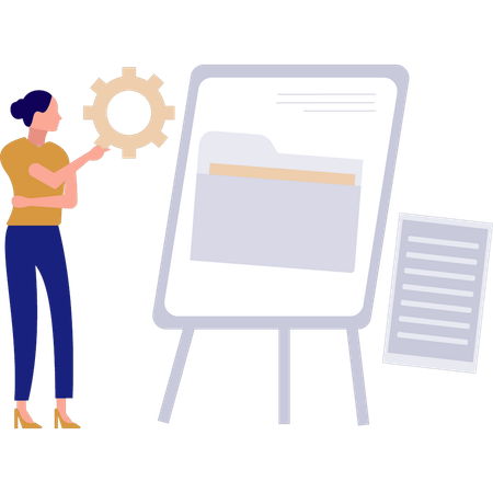 Girl is pointing at the folder on the board  イラスト