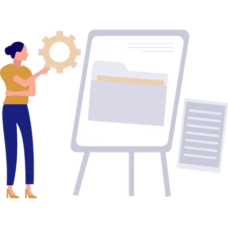 Girl is pointing at the folder on the board  Illustration