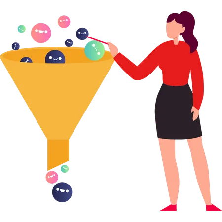 The Girl Is Pointing At The Funnel Illustration