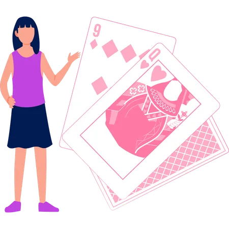 Girl is pointing at the gambling cards  Illustration