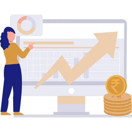Girl is pointing at the graph on monitor  Illustration