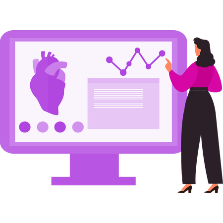 Girl is pointing at the heart on the monitor  Illustration