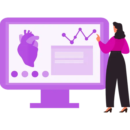 Girl is pointing at the heart on the monitor  Illustration