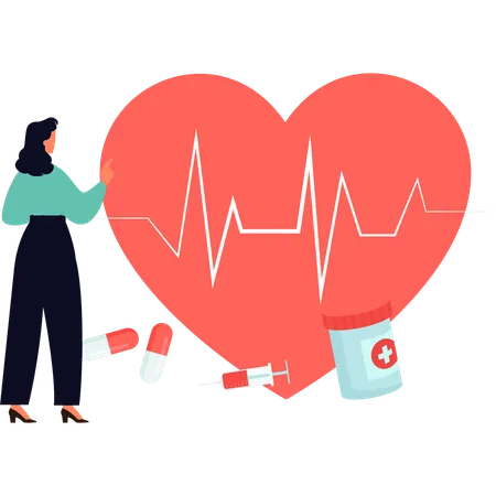 A Girl Is Pointing At The Heartbeat Waves Illustration