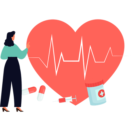 Girl is pointing at the heartbeat waves  Illustration