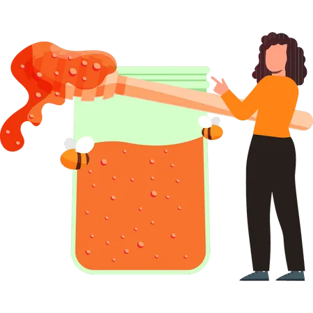Girl is pointing at the honey  Illustration