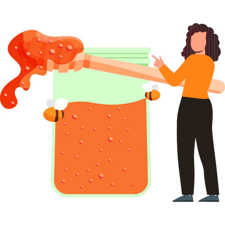 Girl is pointing at the honey  Illustration