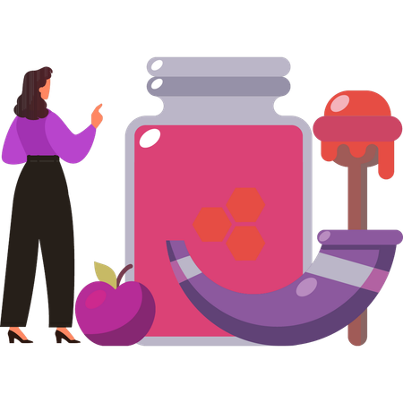 Girl is pointing at the honey jar  Illustration