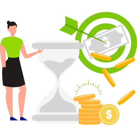 Girl is pointing at the hour glass  Illustration