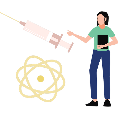 Girl is pointing at the injection syringe  Illustration