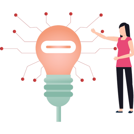 Girl is pointing at the intelligence bulb  Illustration