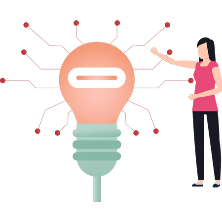 The Girl Is Pointing At The Intelligence Bulb Illustration