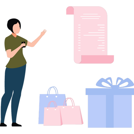 Girl is pointing at the list for shopping  Illustration