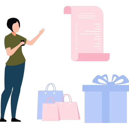 The Girl Is Pointing At The List For Shopping Illustration