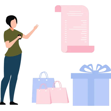 Girl is pointing at the list for shopping  Illustration