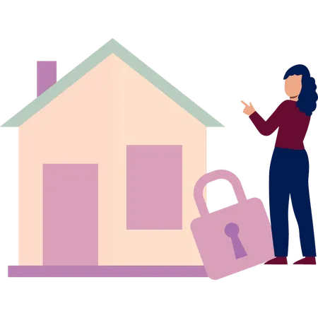 The Girl Is Pointing At The Locked House Illustration