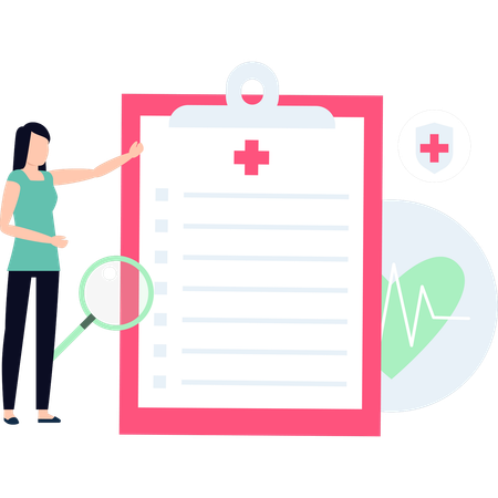 Girl is pointing at the medical report  イラスト