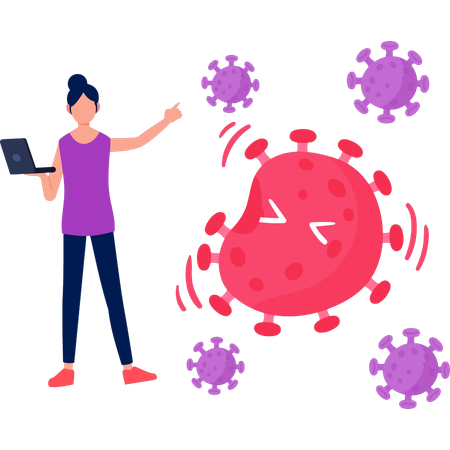 Girl is pointing at the microbe disease  イラスト
