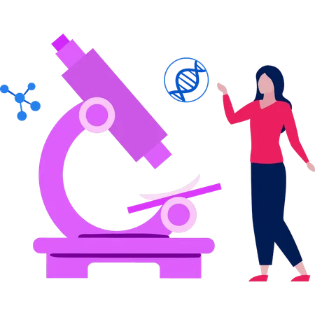 Girl is pointing at the microscope  Illustration