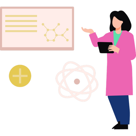 Girl is pointing at the molecular structure  Illustration