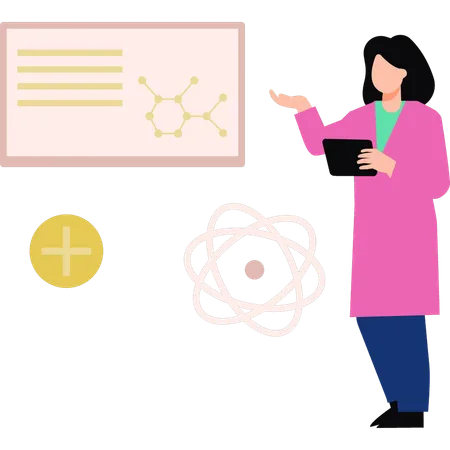 The Girl Is Pointing At The Molecular Structure Illustration